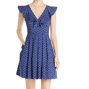 KATE SPADE Geo Dot V-neck Sleeveless Poplin Dress In Amulet Blue Size 00